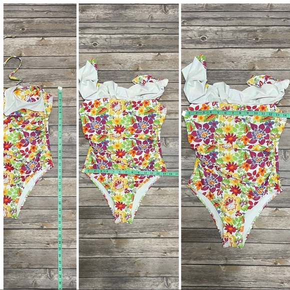 Shein Flounce Cold Shoulder One Piece Floral Bathing Suit NWOT Small Ruching - Picture 11 of 12